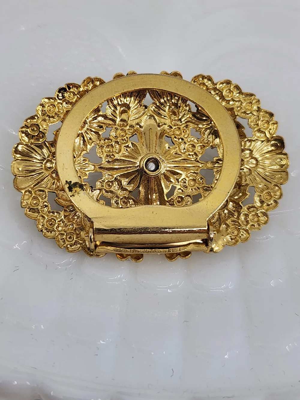 Scarf Clip - Gold-Tone Floral Filigree with Faux Pearl Accent